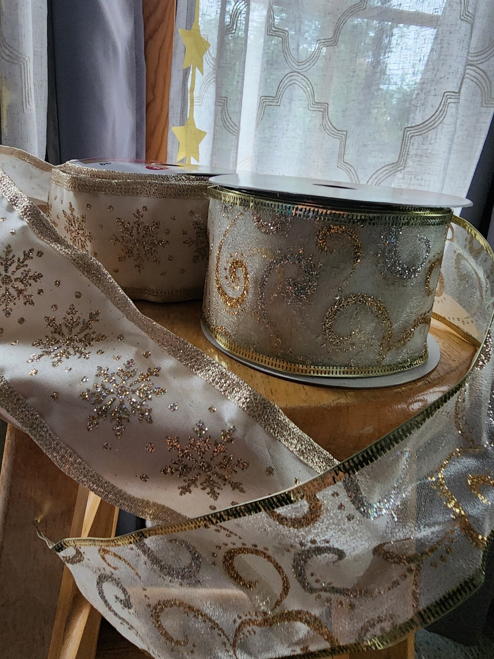 Gold & Cream Glitter Holiday Ribbons